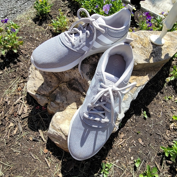 CLOUDFOAM by ADIDAS ♡ Gray 'n White Striped Canvas Fabric Lace Up Sneakers 8.5M - Picture 10 of 16